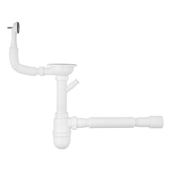 Сифони для кухонних мийок Сифон для кухонної мийки Agua KS02R-1 3 1/2''х40/50 мм з відводом для пральної машини, з круглим переливом