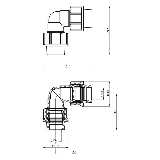 Додаткове фото - Коліно ПЕ SantehPlast 63х63 мм