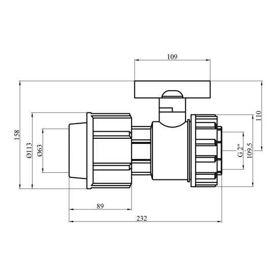 Додаткове фото - Кран ПЕ STR 63х2" РВ