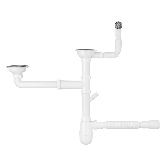 Сифони для кухонних мийок Сифон подвійний для кухонної мийки Agua KS04R-1 3 1/2"х40/50 мм з відводом для пральної машини, з круглим переливом