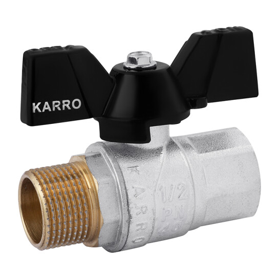 Крани кульові Кран кульовий Karro "Premium" 1/2" ВЗ PN40 метелик, нікельований