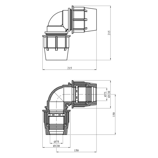 Додаткове фото - Коліно ПЕ SantehPlast 75х75 мм