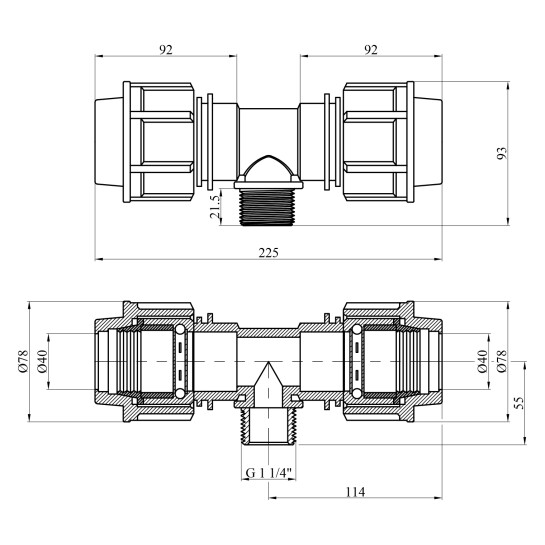 Додаткове фото - Трійник ПЕ STR 40х1 1/4"х40 РЗ