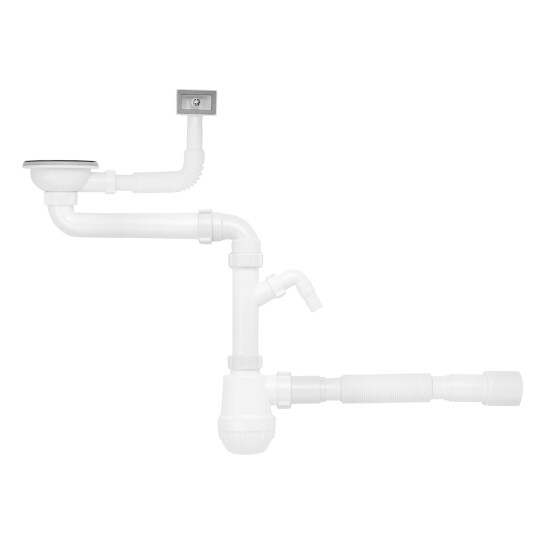 Сифони для кухонних мийок Сифон для кухонної мийки Kroner KRP - KS02S-1 3 1/2"х40/50 мм з відводом для пральної машини, з квадратним переливом