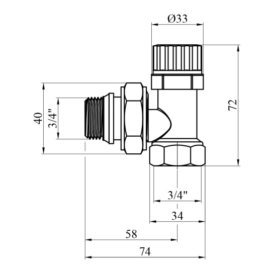 Додаткове фото - Кран термостатичний кутовий STA 3/4" М30х1,5 нікельований