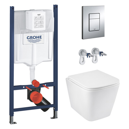 Інсталяції Комплект 4 в 1: Інсталяція GROHE Solido 3 в 1 3884966Q + Унітаз безобідковий Kroner Eifel WHI493436 RIMLESS  з сидінням Slim Duroplast / Soft-close / Quick relase KE493436WHIR (3884966KE493436)