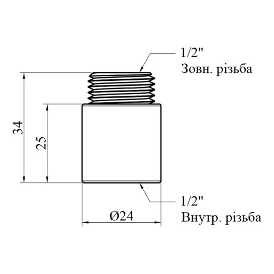 Додаткове фото - Подовжувач Karro 1/2" ВЗ, L=25 мм хромований KR-3209