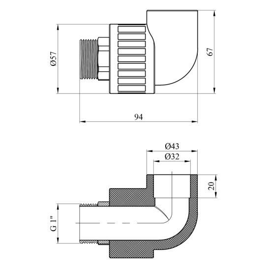 Додаткове фото - Коліно PPR GrandiTherm 32х1" РЗ