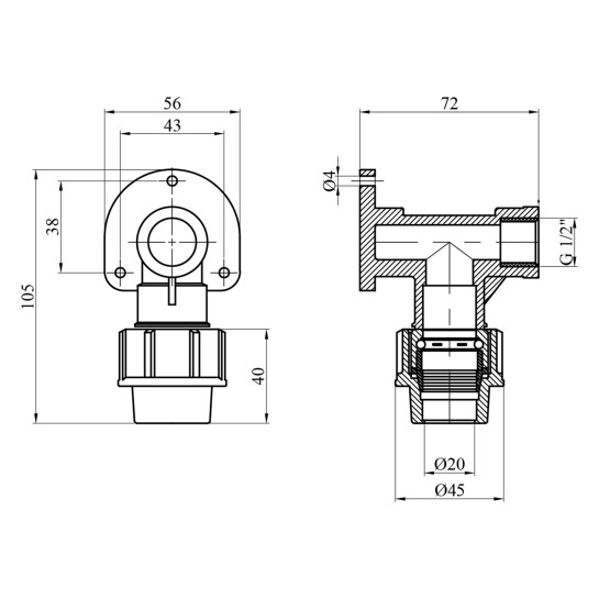 Додаткове фото - Коліно настінне ПЕ SantehPlast 20х1/2" РВ