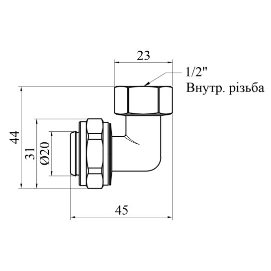 Додаткове фото - Коліно металопластикове STA (DN) 20х1/2" РВ нікельоване