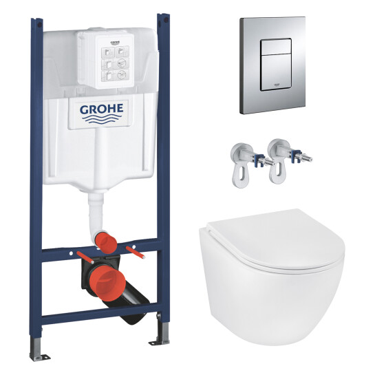 Інсталяції Комплект 4 в 1: Інсталяція GROHE Solido 3 в 1 3884966Q + Унітаз безобідковий Kroner Harz WHI493736 RIMLESS з сидінням Slim Duroplast/Soft-close/ Quick relase KH493736WHIR (3884966KH493736)