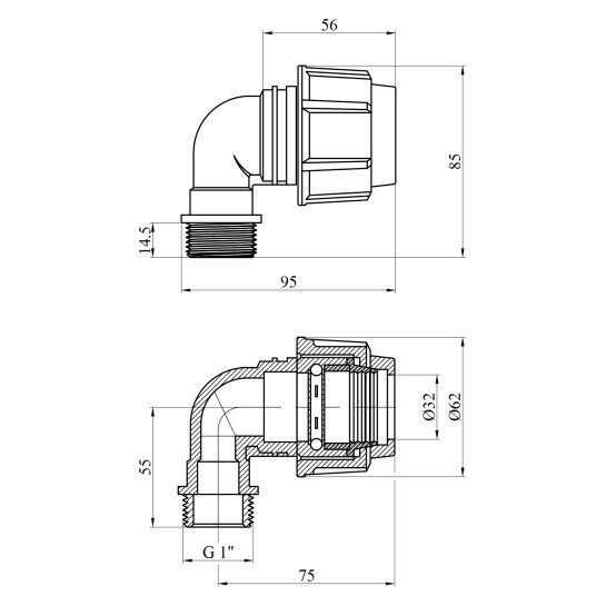 Додаткове фото - Коліно ПЕ SPT 32х1" РЗ