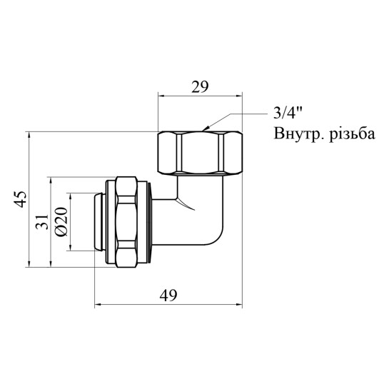 Додаткове фото - Коліно металопластикове STA (DN) 20х3/4" РВ нікельоване