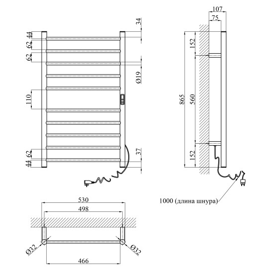 Додаткове фото - Сушарка для рушників електрична Kroner KRP Hitze-Stets WEI8753-10T
