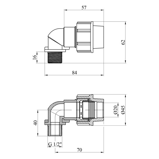 Додаткове фото - Коліно ПЕ SantehPlast 20х1/2" РЗ