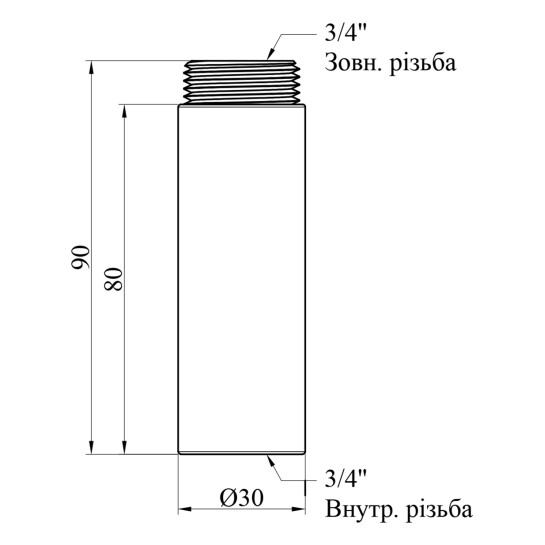 Додаткове фото - Подовжувач STA 3/4" ВЗ, L=80 мм латунний