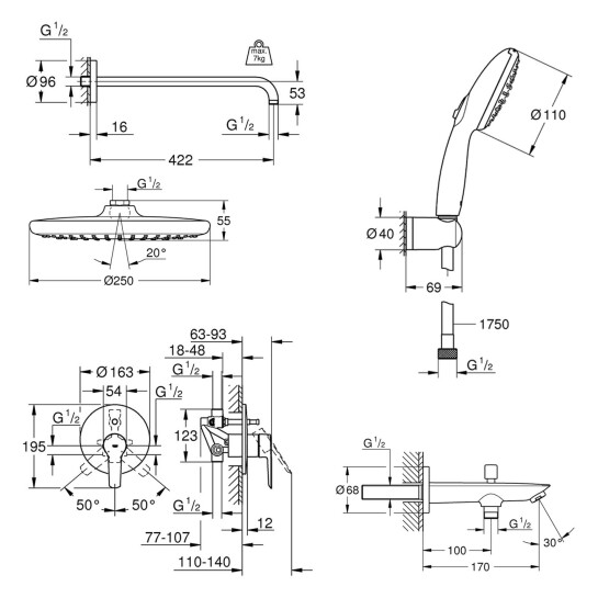 Додаткове фото - Душева система прихованого монтажу Grohe QuickFix Start UA202803R3