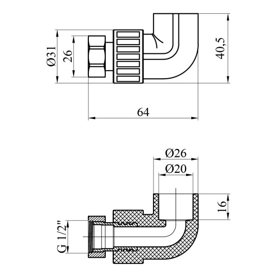 Додаткове фото - Коліно з накидною гайкою PPR Baux 20х1/2"