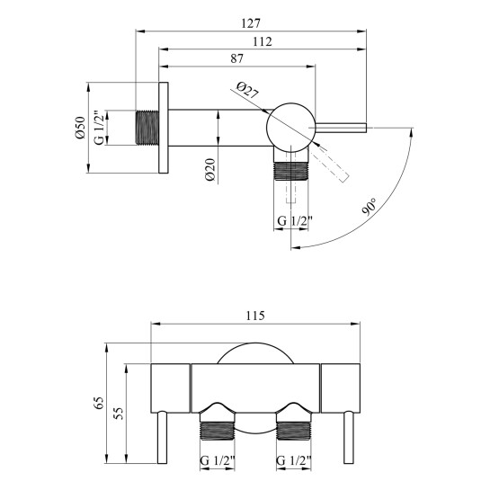 Додаткове фото - Кран приладовий для підключення Karro 1/2"x1/2"x1/2" ЗЗЗ на 2 виходи, хромований KR-3155