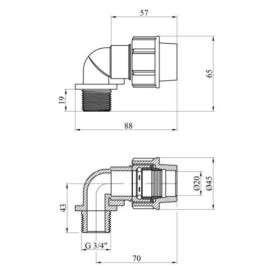 Додаткове фото - Коліно ПЕ SantehPlast 20х3/4" РЗ