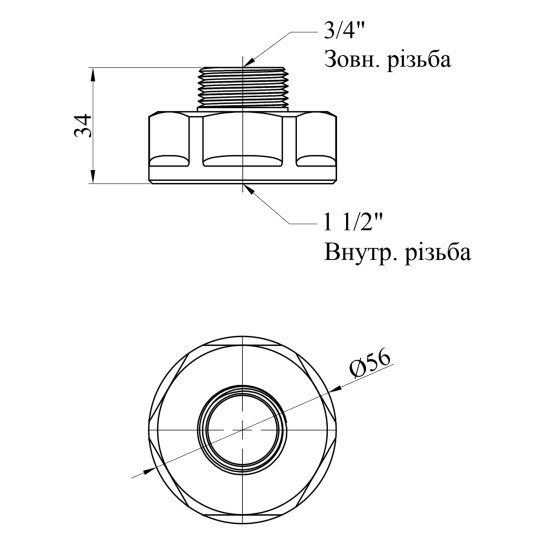 Додаткове фото - Перехід посилений LexLine 1 1/2"х3/4" ВЗ латунний УК0604-В