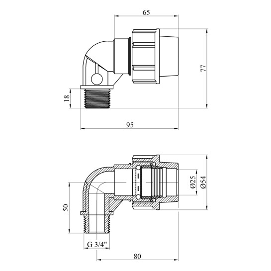 Додаткове фото - Коліно ПЕ SantehPlast 25х3/4" РЗ