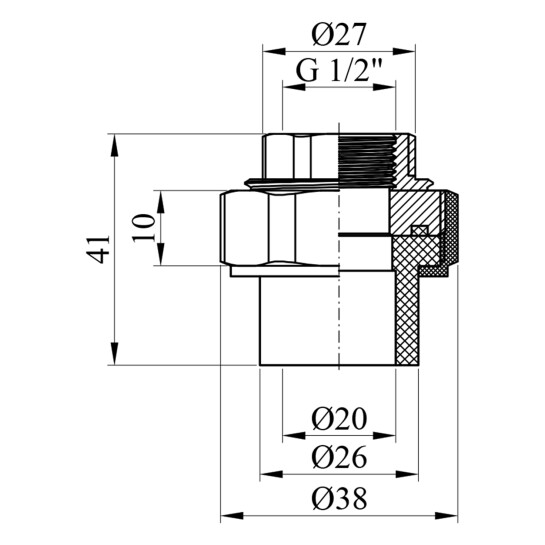 Додаткове фото - Американка PPR GrandiTherm 20х1/2" РВ