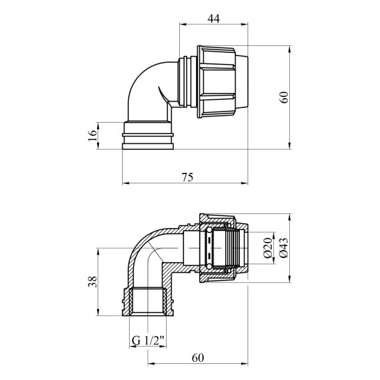 Додаткове фото - Коліно ПЕ SPT 20x1/2" РВ
