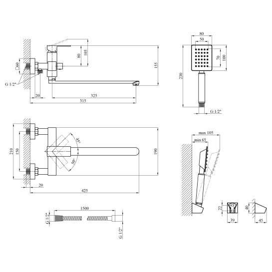 Додаткове фото - Змішувач для ванни Kroner KRP Edelstahl Kubus-ESG071