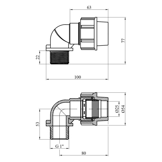 Додаткове фото - Коліно ПЕ SantehPlast 25х1" РЗ