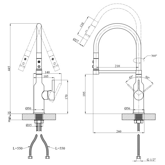 Додаткове фото - Змішувач для кухні Kroner KRP Ersel - GBG03112BLK