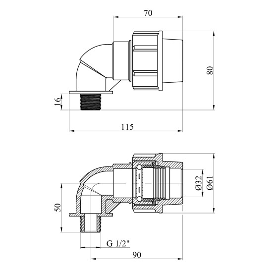 Додаткове фото - Коліно ПЕ SantehPlast 32х1/2" РЗ