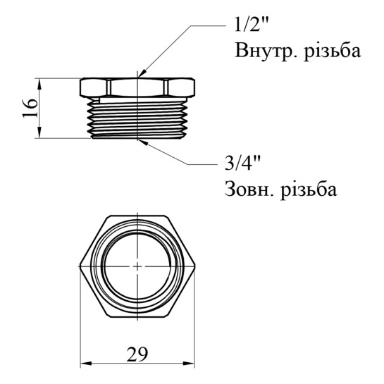 Додаткове фото - Футорка посилена LexLine 3/4"х1/2" ЗВ латунна УК0702-В
