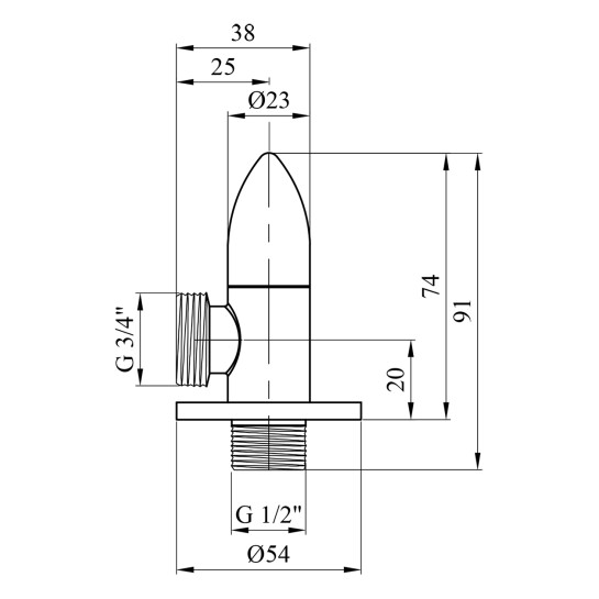 Додаткове фото - Кран приладовий для підключення Karro 1/2"х3/4" ЗЗ хромований KR-3111