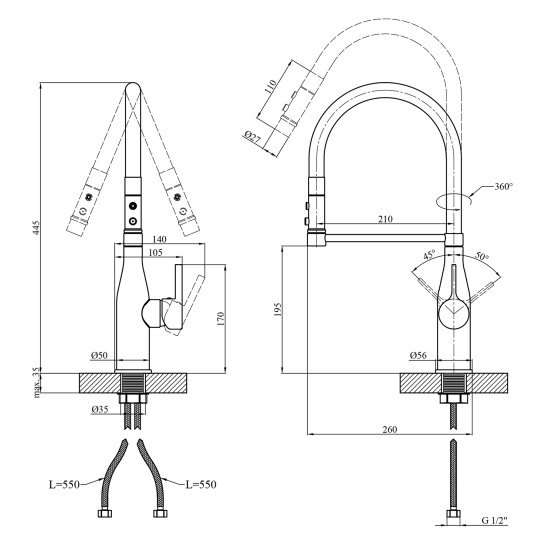 Додаткове фото - Змішувач для кухні Kroner KRP Ersel - SCH03112BLK