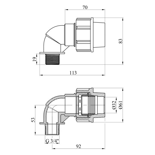 Додаткове фото - Коліно ПЕ SantehPlast 32х3/4" РЗ