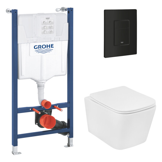 Головне фото - Комплект 4 в 1: Інсталяція Grohe Solido 2 в 1 38971000 + Панель змиву Grohe Even 389662430 + Унітаз підвісний безобідковий Kroner Eifel WHI493436 TORNADO (38971966243KE49T)
