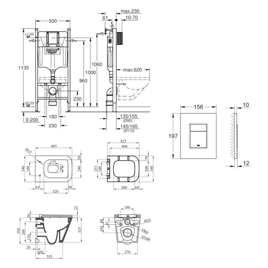 Додаткове фото - Комплект 4 в 1: Інсталяція Grohe Solido 2 в 1 38971000 + Панель змиву Grohe Even 389662430 + Унітаз підвісний безобідковий Kroner Eifel WHI493436 TORNADO (38971966243KE49T)
