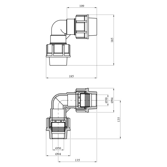 Додаткове фото - Коліно ПЕ STR 50х50 мм