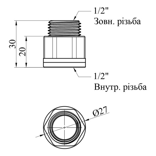 Додаткове фото - Подовжувач посилений LexLine 1/2'' ВЗ, L=20 мм нікельований НК0601-20Вн