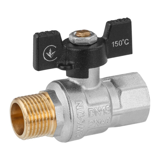 Крани кульові Кран кульовий Kroner 1/2" ВЗ PN40 метелик, нікельований