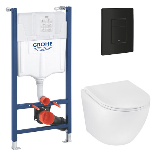 Головне фото - Комплект 4 в 1: Інсталяція Grohe Solido 2 в 1 38971000 + Панель змиву Grohe Even 389662430 + Унітаз підвісний безобідковий Kroner Harz WHI493736 TORNADO (38971966243KH49T)