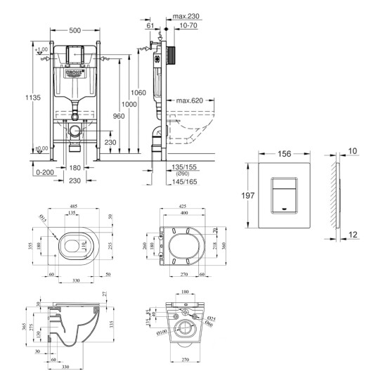Додаткове фото - Комплект 4 в 1: Інсталяція Grohe Solido 2 в 1 38971000 + Панель змиву Grohe Even 389662430 + Унітаз підвісний безобідковий Kroner Harz WHI493736 TORNADO (38971966243KH49T)