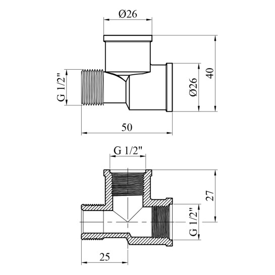 Додаткове фото - Трійник посилений LexLine 1/2" ВВЗ латунний УК0203-В