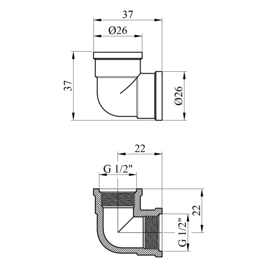 Додаткове фото - Кутник посилений LexLine 1/2" ВВ латунний УК0101-В