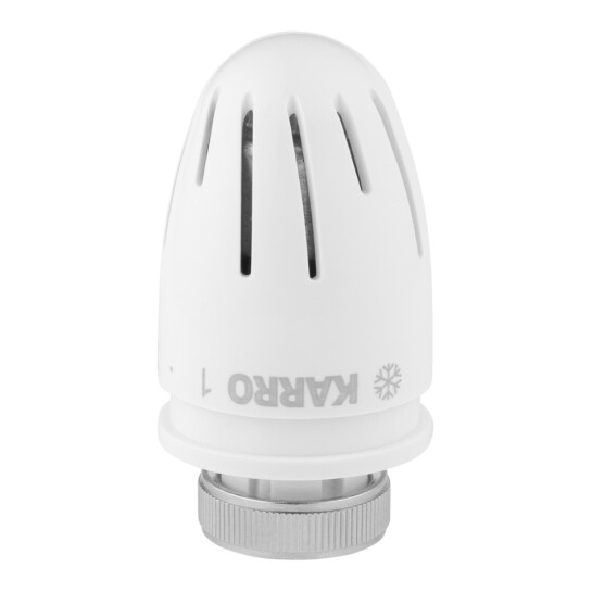 Додаткове фото - Комплект радіаторних кутових кранів Karro 1/2" ВЗ (верхній+нижній) з термоголовкою, нікельовані KR-5301