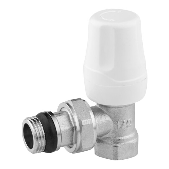 Додаткове фото - Комплект радіаторних кутових кранів Karro 1/2" ВЗ (верхній+нижній) з термоголовкою, нікельовані KR-5301