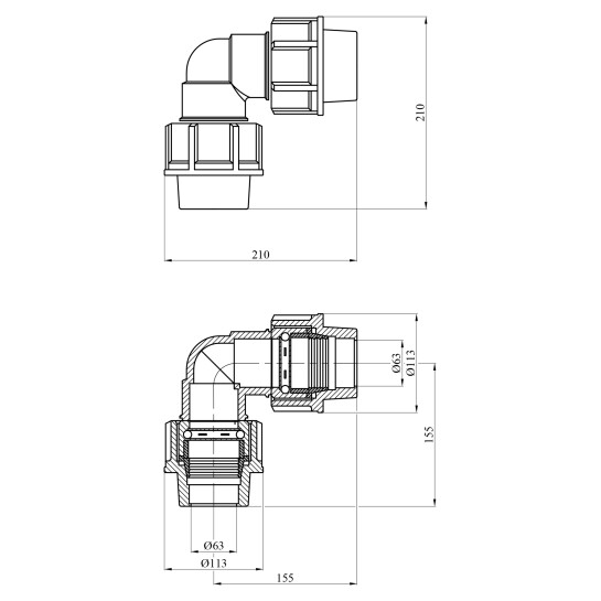 Додаткове фото - Коліно ПЕ STR 63х63 мм