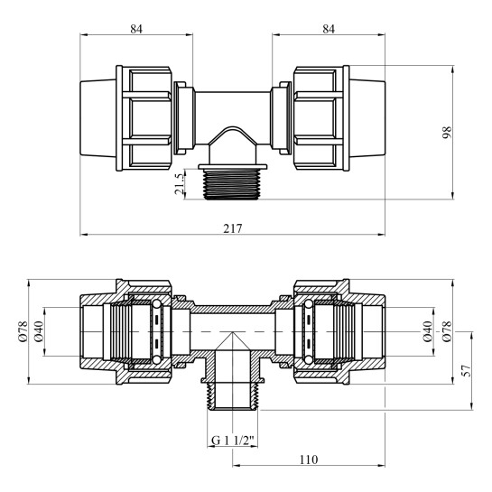 Додаткове фото - Трійник ПЕ STR 40х1 1/2"х40 РЗ