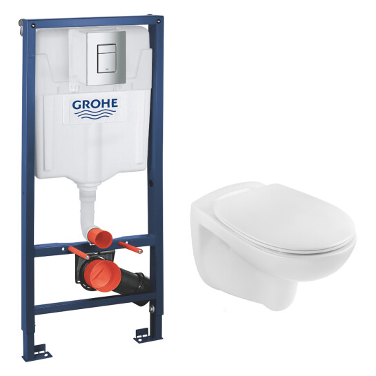 Інсталяції Комплект 4 в 1: Інсталяція Grohe Rapid SL 3 в 1 38772001 + Унітаз безободковий Kroner Oker WHI533536 RIMLESS з сидінням Slim Duroplast / Soft-close / Quick relase KO533536WHIR (38772001KO533536)